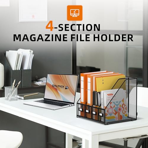 DALTACK Black 4-Slot Metal Magazine File Holder - Desk Organizer