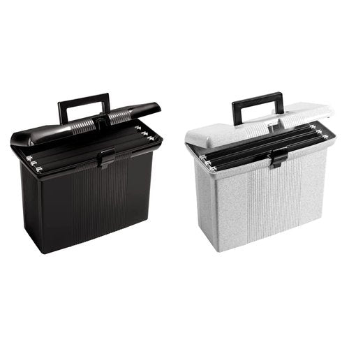 Pendaflex Portable File Box with File Rails, Hinged Lid with Double Latch Closure, Black, 3 Black Letter Size Hanging Folders Included & Portable File Box with File Rails, Hinged Lid, 3 Black Letter