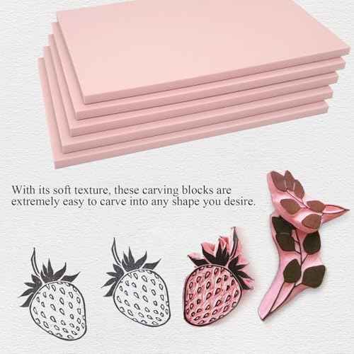 5 Pack 4"x6" Pale Pink Rubber Stamp Carving Blocks Pink Rubber Carving Blocks Linoleum Block for Stamp Maker Printmaking Supplies