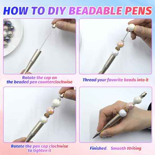 150 Pieces DIY Beadable Pens Kit - 50 plastic Beadable Pens Bulk, Refills & pen bags Included - Beaded Pens Black Ink Ballpoint Cute Pens£¨Bright£©