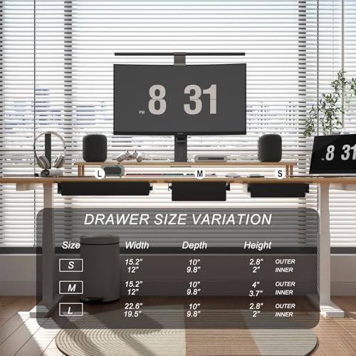 Under Desk Drawer(15.2''x10''x4'') with Sliding Pencil Tray, Desk Mounted Sliding Pull-out Drawer for Office Desk Drawer Attachment, Extra Storage Organizer for Sit Stand Workstation