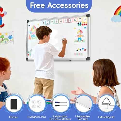 VUSIGN Magnetic Dry Erase White Board for Wall 24"¡¿18"- 1 Eraser, 2 Markers, 4 Magnets, Aluminum Frame Whiteboard for Home, School, Office