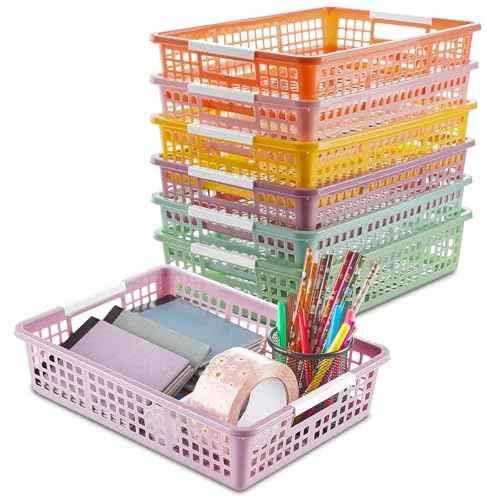 gisgfim 6 Pack Plastic Turn in Paper Trays for Classroom Pastel Storage Bin Basket Organizers for School Teacher Supplies Classroom Office Home Organization and Storage Tray Holds 4A Paper File