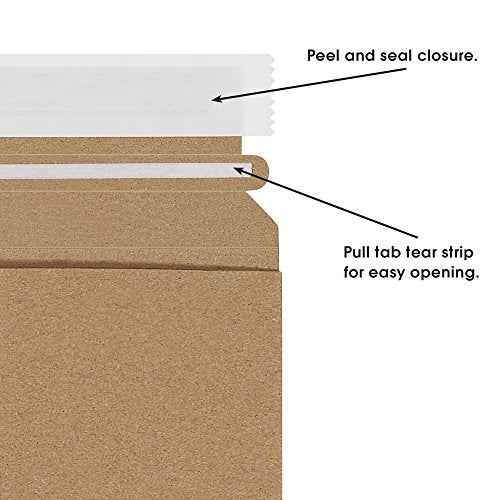 Aviditi 6 x 8" Stayflats Brand Rigid Flat Mailers, Kraft (Pack of 100) Photo Document Mailers, Peel & Seal Closure, Tear Strip Easy Opening.