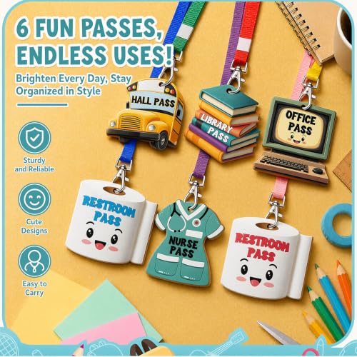 School Pass Lanyards and Wooden Classroom Passes Set - Durable Student ID & Behavior Management Tool
