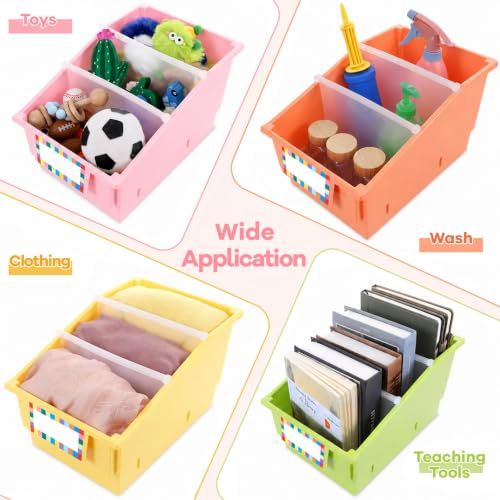 Candy Color 6 Pack Classroom Book Bins with Dividers & Labels – Storage Organizer