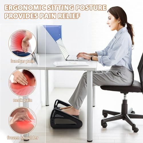 CasaZenith Black Adjustable Foot Rest Under Desk with 6 Heights for Ergonomic Support