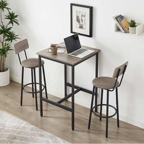 GNIXUU 3-Piece Grey Bar Table Set with Footrest, 23.62" Square Table & 12.6" Bar Stools
