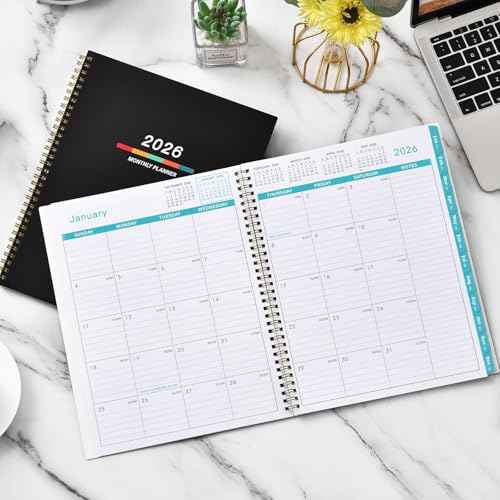 2026 Monthly Planner - Monthly Planner/Calendar 2026, 9" x 11", Jan 2026 - Dec 2026, Large, Twin-Wire Binding, 12 Months Tabs, Holidays, Two-Sided Pocket, Thick Paper
