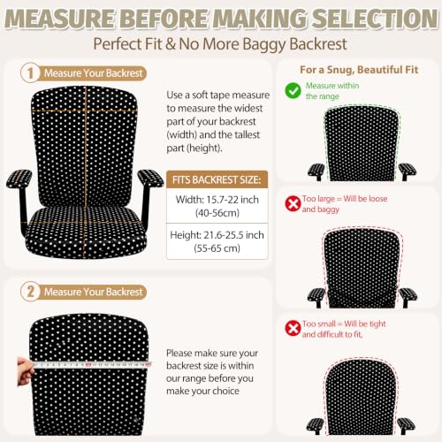 Polka Dot Chair Slipcovers Set – 4-Piece Stretch Office Chair Covers for Desk Chairs