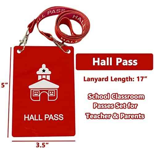 Hall Pass Lanyards with Large Card Passes, Unbreakable School Classroom 5 Inch Passes Set for Teacher Parents(Hall Bathroom Library Office & Nurse),10 Pcs(Hall)