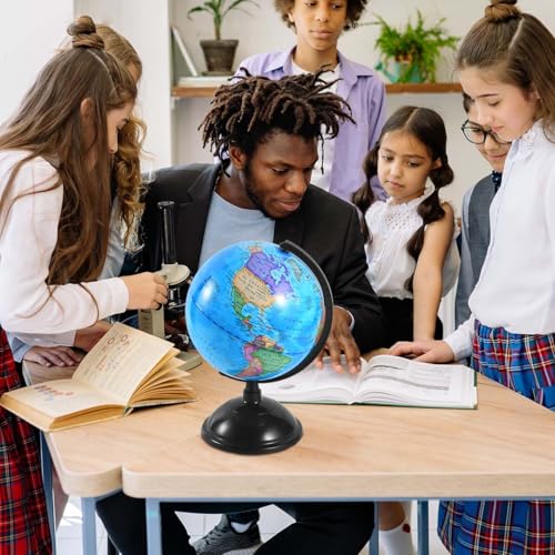 KISEER 8 Inch Rotating World Globe with Stand - Blue Educational Globe for Kids & Classroom