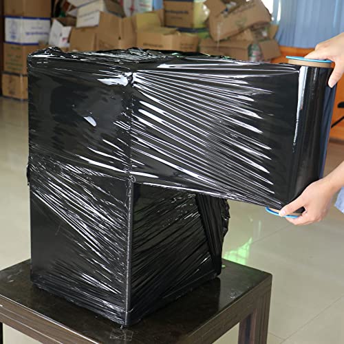 BOMEI PACK Black Stretch Wrap Industrial Strength with Plastic Handle