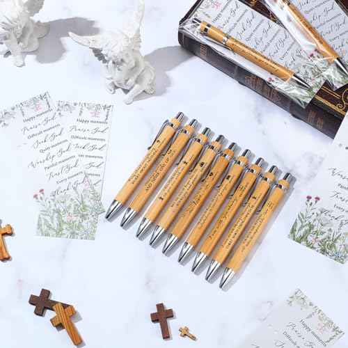 100 Set Church Christian Gifts Bulk Include Bible Verse Bamboo Pens Inspirational Bookmarks Christian Scripture Biblical VBS Religious Faith Based Sunday School Gifts for Women Men Pastor