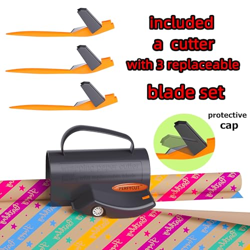 PerfYCut Black Wrapping Paper Cutter with 3 Replaceable Blades for Gift & Birthday Wraps