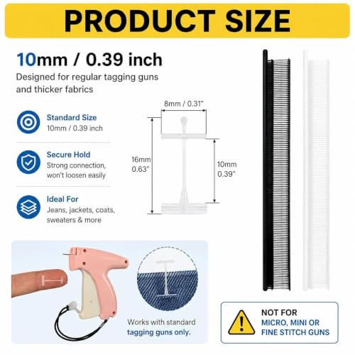 5000 Pack 10mm Tag Fasteners for Thick Fabrics – Black & White Refill for Standard Tag Guns