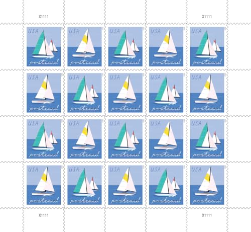 United States Postal Service Sailboats Postcard Stamps - 20 Sheet Includes Variation