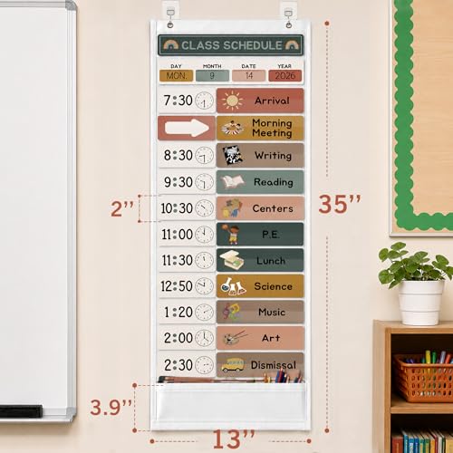 SCHOLOX White Daily Schedule Pocket Chart for Kids Management Classroom & Homeschool