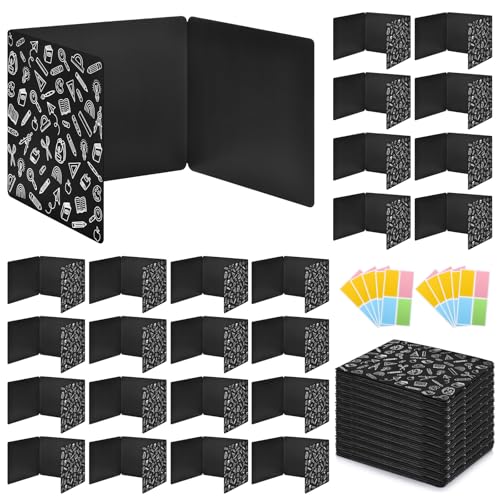 24 Pack Black Printing Privacy Floders for Student Desks - Durable Plastic Erasable - Testing Dividers for Classroom - Easy Clean Privacy Shields for Student - Includes Extra Labels