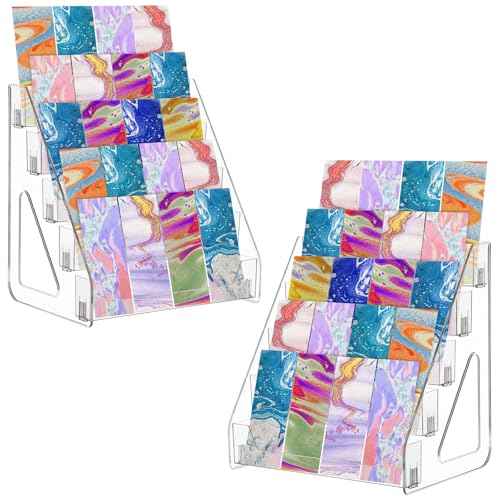 2 Pack 5 Tier Acrylic Bookmark Display Stand for 2. 2'' Bookmark, Portable Sticker Holder Greeting Card Display for Business Vendor, Retail Store Shop
