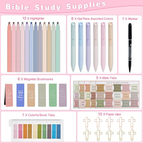 HRFGWDD 41-Piece Bible Study & Journaling Supplies Kit with Pens, Tabs, Highlighters