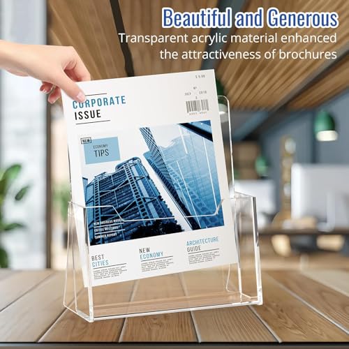 SUNQEBO 8.5 x 11 Inch Acrylic Brochure Holders 4 Pack - Clear Display Stands for Flyers & Menus