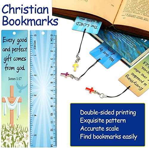 30 Pieces Christian Bookmarks for Kids Bible Verse Bookmarks with Cross Pendants Scripture Inspirational Quotes School Gifts Church Supplies for Kids Teens Adult Teachers