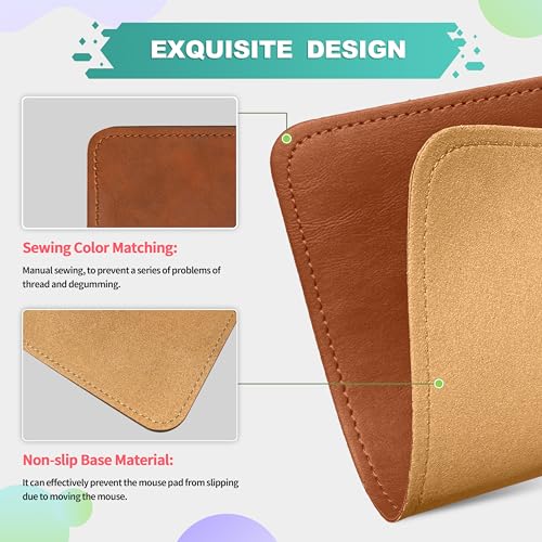 Besezx Caramel Brown Leather Mouse Pad 8x11 Inch Non-Slip Waterproof Microfiber Base