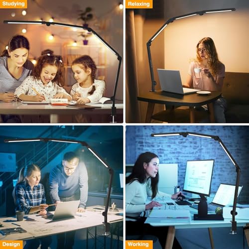 AILBTON Black LED Desk Lamp with Clamp, Dimmable Eye-Caring Architect Light