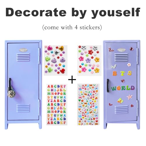 Mini Locker with Lock & Keys, Stickers, Metal Small for Desktop,
