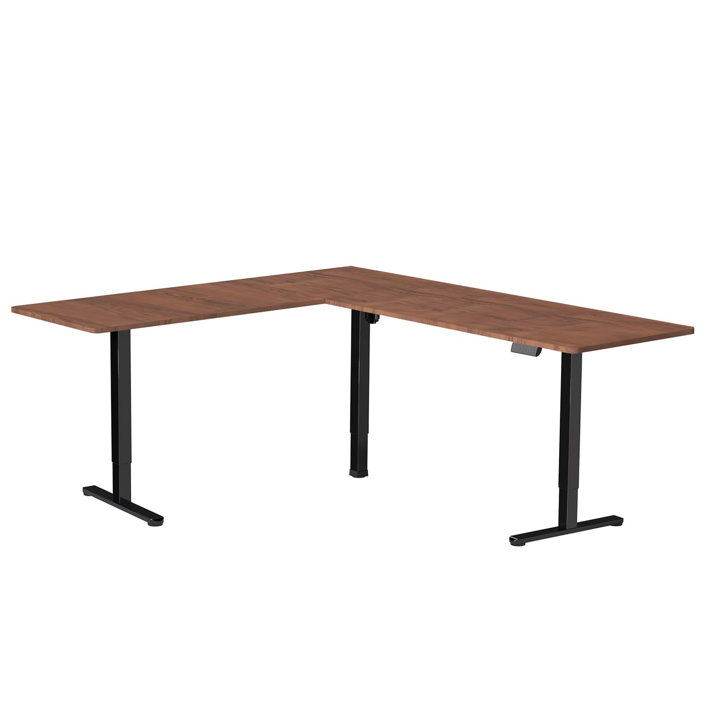 VIVO Corner Standing Desk, 84 x 63 inch Reversible L-Shaped Workstation, Electric Height Adjustment, Home, Office, and Reception Rooms, Dark Walnut Table Top Black Frame, DESK-E3CTBD-84