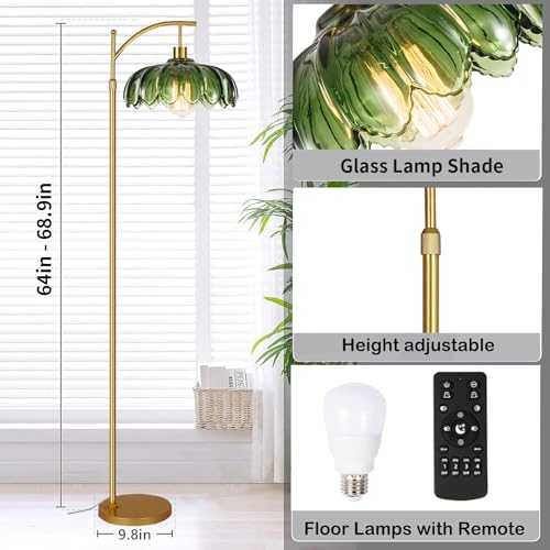 QIYIZM 02-Floor Lamp Dimmable Gold Mid Century Modern Tall Arc Light with Remote
