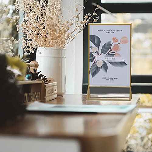 Acrylic Gold Sign Holder,Wedding Table Numbers Picture Frames, Double Sided Menu Holders Picture Frames for Restaurants, Home, Photo Frames, Store (5" x 7"- 24 Pack)