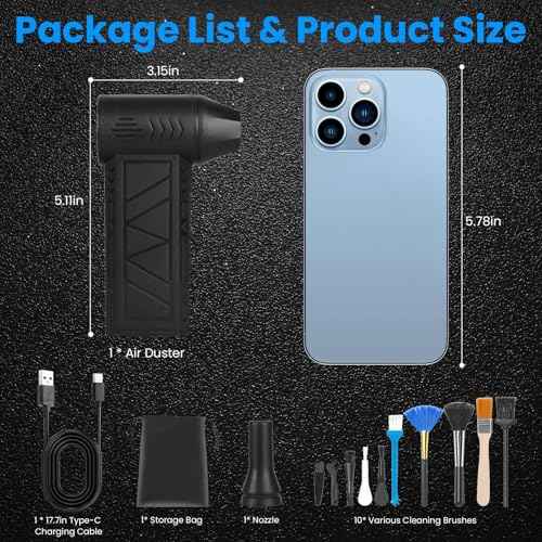 Moclever Compressed Air Duster 180000RPM Cordless Electric Air Blower with LED Light 4 Speed Rechargeable Air Duster for PC Keyboard, Car, Home, and Outdoor Cleaning