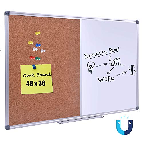 DexBoard Magnetic Whiteboard & Cork Bulletin Board 48x36 inch Combo