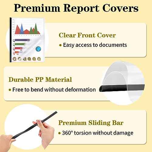 Report Covers with Sliding Bar, Clear Report Covers for A4 and Letter Size Paper, Resume Covers Presentation Folders File Document Binder for School Business, 70 Sheet Capacity