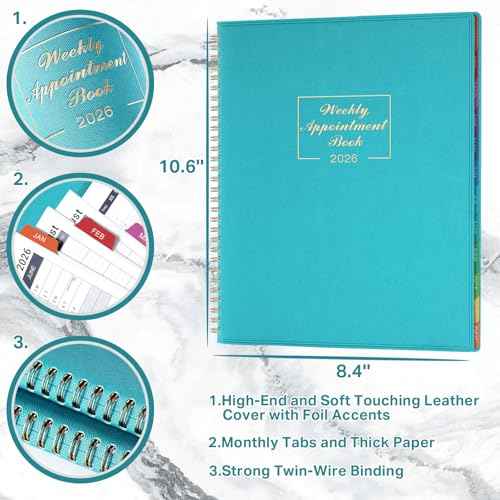 2026 Weekly Appointment Book - JAN 2026 - DEC 2026, Daily Hourly Planner 2026, 8.4" x 10.6", Flexible Soft Cover, 15-Minute Interval