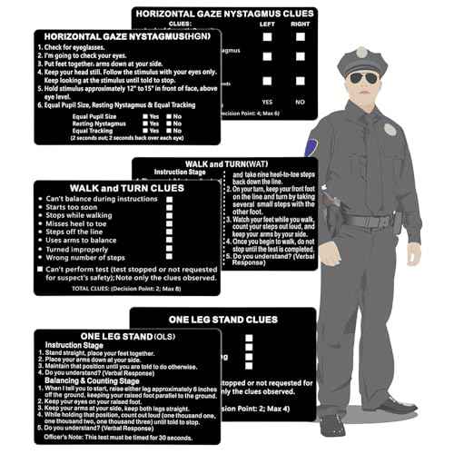 24 PCS/ 8 Set of Metal NHTSA SFST/HGN Checklist Cards, Standardized Field Sobriety Test Instruction Card - Walk and Turn, HGN, One Leg Stand, Law Enforcement, Trooper, DWI, Police Card (8 Set Black)