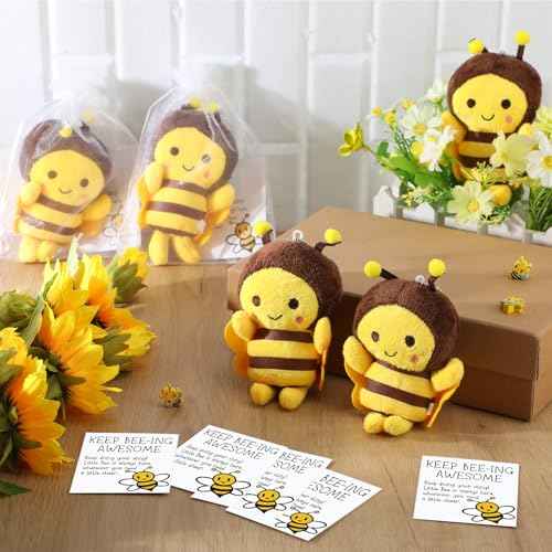 24 Sets Bee Stuffed Animal Emotional Plush Included Bee Plush Keychains Inspirational Cards and Organza Bags Positive Gifts for Christmas Birthday Party Supply