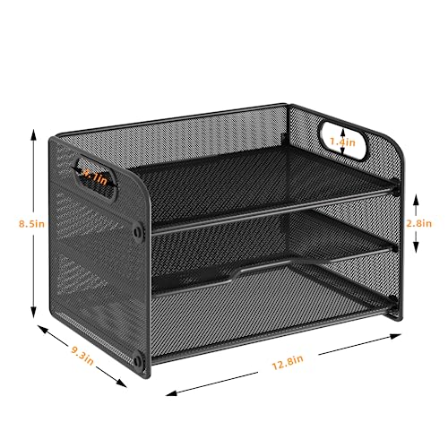 Black 3-Tier Mesh Letter Tray Organizer with Handles - Pack of 1