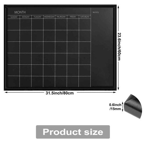 TORASO Calendar Chalkboard, 23.6 x 31.5 inches, Magnetic Surface Black Frame Chalk Board for Planning,School Timetable Memo, Hanging Board for Office, School and Home(YLHB-BK-6080)