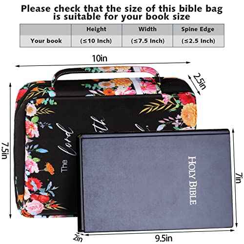 Laumoi Bible Cover Case for Women 10'' Floral Bible Cover Case Women Portable Protective Bag for Bible Study Supplies(Less Flower)
