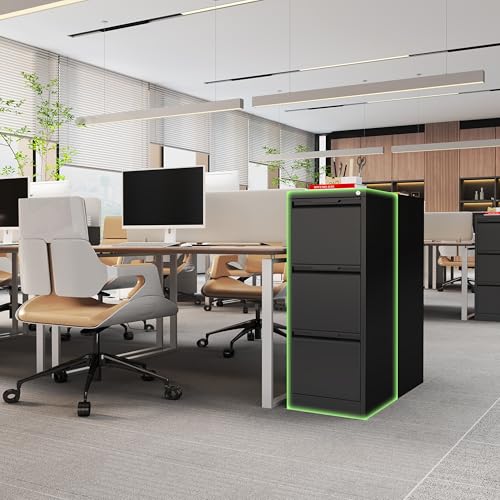 LONGLINK 3-Drawer Locking File Cabinet, 15W Black – Letter/Legal/A4 Filing