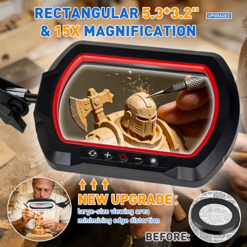 15X Rectangular Magnifying Glass with Light and Clamp for Workbench