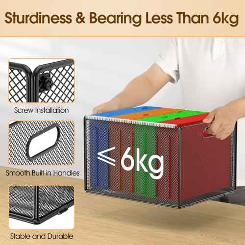 MaxGear Hanging File Organizer Box, Mesh Filing Folder for Letter/Legal Size, Metal File Crate Box with Handles, Cabinet Organizer Storage Boxes for Office Supplies, Clothes, Pantry, and Bath, 2 Pack