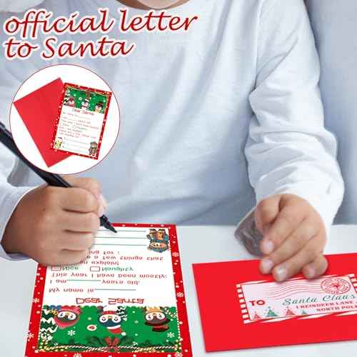 Sinload 384 Pcs Official Letter to Santa Kit Includes 96 Set Christmas Cards 5"x 7" with Envelopes Stickers Stamps Letter to Santa for Christmas Wish List Christmas List