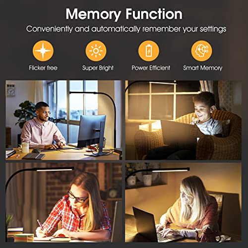 Voncerus S1 Black LED Desk Lamp with Clamp, Flexible Gooseneck, Eye-Caring Lighting