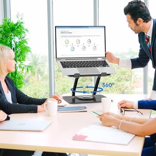 GleYo Black Rectangle Adjustable Laptop Stand - 360° Rotating, Foldable & Portable, Ergonomic Mount for MacBook Air/Pro 16 inch