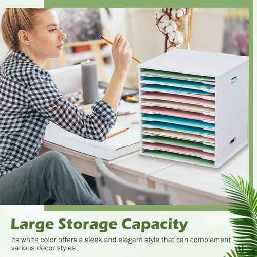 12 Tier Scrapbook Paper Organizer Adjustable Desk Scrapbook Paper Sorter Storage Rack File Organizer Wide Document Holder for Office Desktop (13 x 13. 7 x 14. 5 Inches)