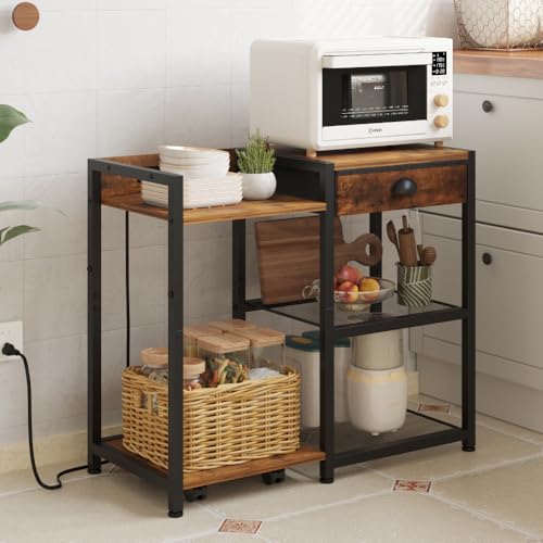 Printer Stand with Storage, Mobile Printer Table with Charging Station and USB Port for Home Office, Desktop Shredder Shelf with Wheels, Rolling Cart with Drawers, Computer Tower Stand
